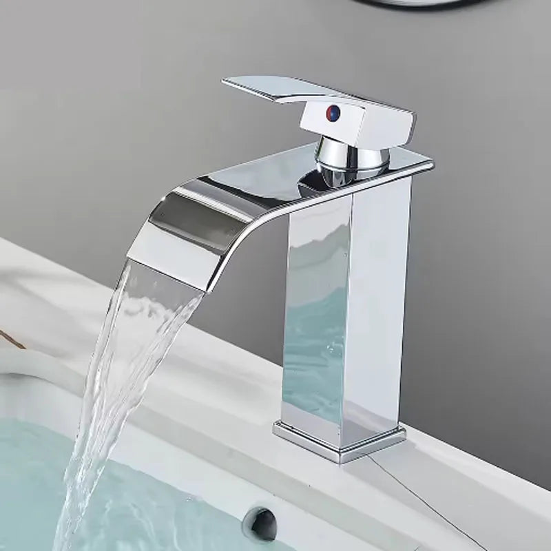 Stainless Steel Basin Faucet Waterfall Bathroom Deck Mount Single Lever