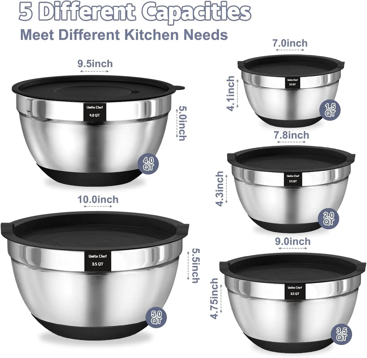 8 Piece Stainless Steel Mixing Bowls Set With Lids