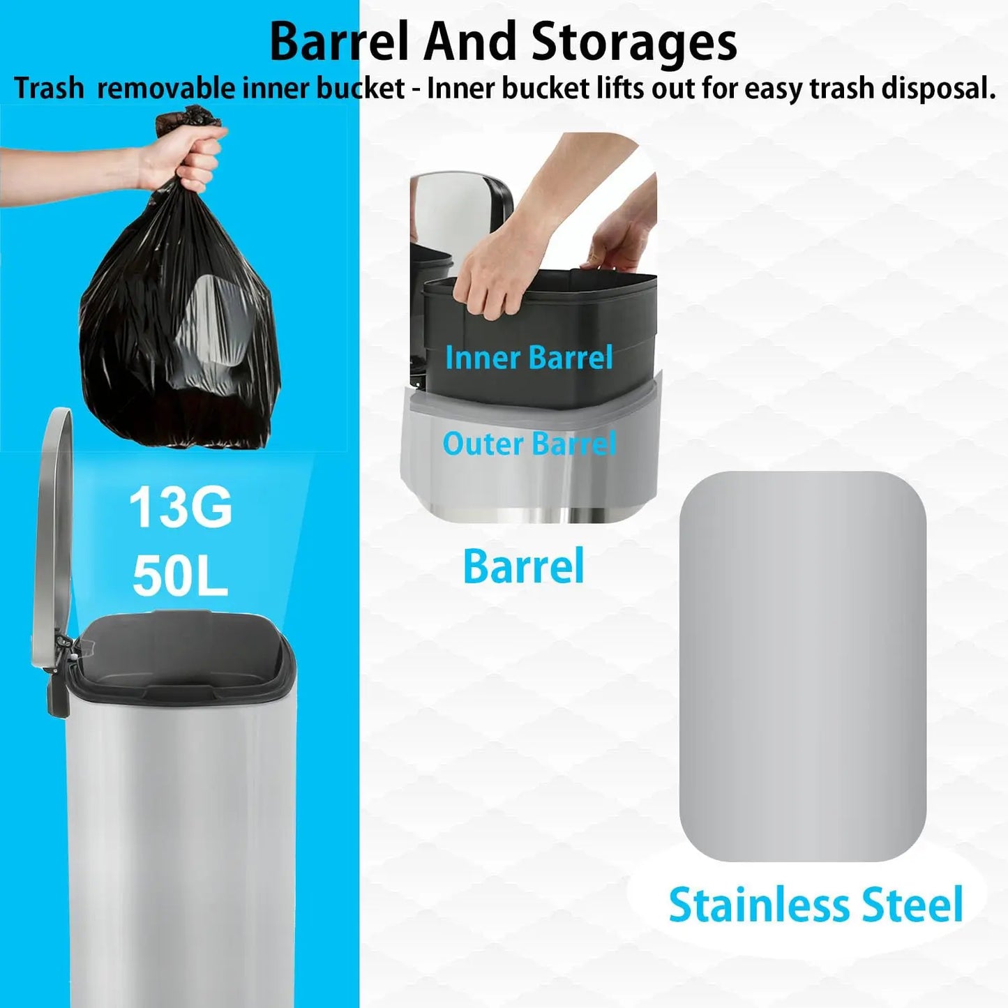 Stainless Steel 13 Gallon Recycling Bin With Lid And Pedal
