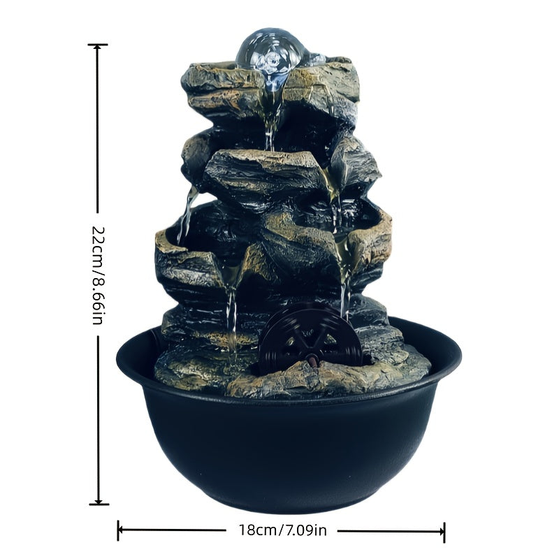 USB Powered Mini Water Wheel Fountain Resin Desktop Zen Decor