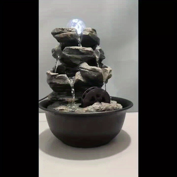 USB Powered Mini Water Wheel Fountain Resin Desktop Zen Decor