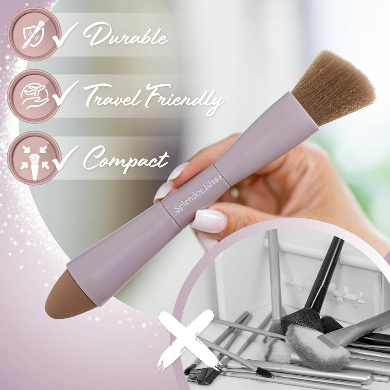 4-in-1 All-in-One Travel Makeup Brush Set with Bonus Foundation, Concealer, Eyeshadow, Blush, Contouring & Powder Puff - Professional Vegan & Ethically Made Synthetic Bristle Brushes with Handle & Golden Caps - Compact Case I